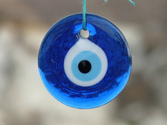 Blue Evil Eye Round Pendant, Handmade Turkish Artisan Nazar, Evil Eye Gift, 7cm